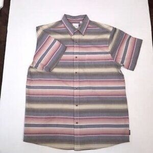 Cotton Short Sleeve Button Down Shirt Men's Size L ROWM Multi Color Striped
